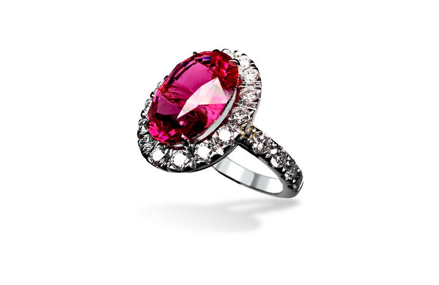 Кольцо «Natural Spinel Mahenge Vivid Pink Diamonds» 5,07 ct. 18k White Gold