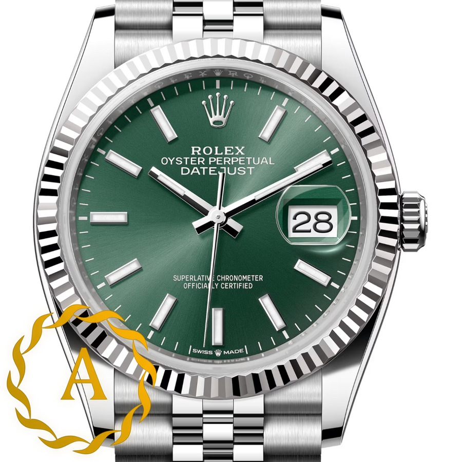 Rolex Datejust 36 mm White Rolesor Mint Green Dial 126234 Jubilee