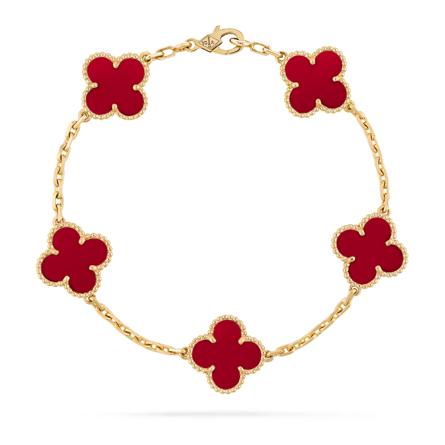 Браслет Van Cleef & Arpels Vintage Alhambra Carnelian Yellow Gold 5 мотивов