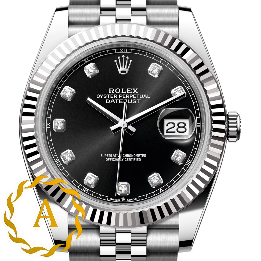 Rolex Datejust 41 mm White Rolesor Black Diamond-set Dial 126334 Jubilee