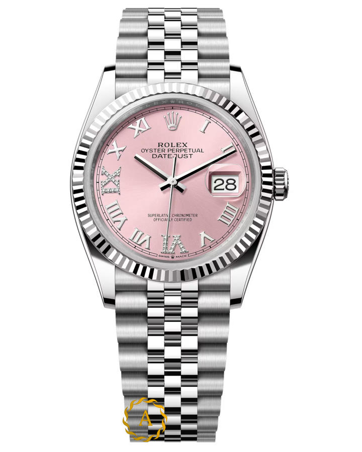Rolex Datejust 36 mm White Rolesor Pink Diamond-set Dial 126234 Jubilee