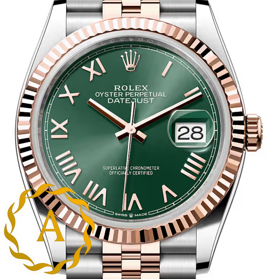 Rolex Datejust 36 mm Everose Rolesor Mint Green Roman Dial 126231 Jubilee