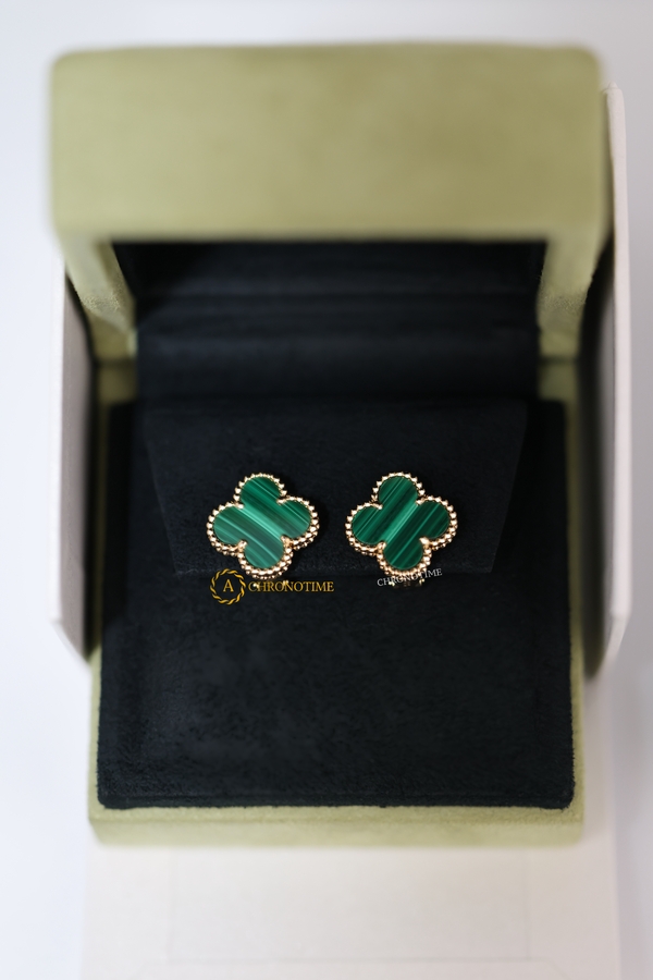Серьги Van Cleef & Arpels Vintage Alhambra Malachite Yellow Gold