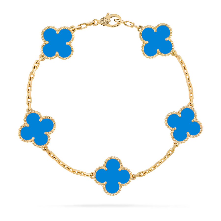 Браслет Van Cleef & Arpels Vintage Alhambra Agate Yellow Gold 5 мотивов