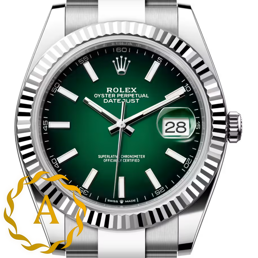 Rolex Datejust 41 mm White Rolesor Green Ombre Dial 126334 