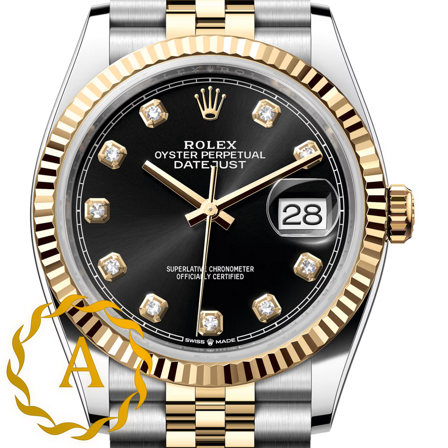 Rolex Datejust 36 mm Yellow Rolesor Bright Black Diamond-set Dial 126233 Jubilee - Швейцарские часы Rolex Datejust 36 mm Yellow Rolesor Bright Black Diamond-set Dial 126233 Jubilee