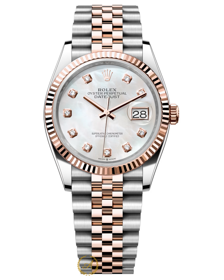 Rolex • Datejust 36 mm 126231 White Pearl Diamonds Dial Everose Rolesor Jubilee