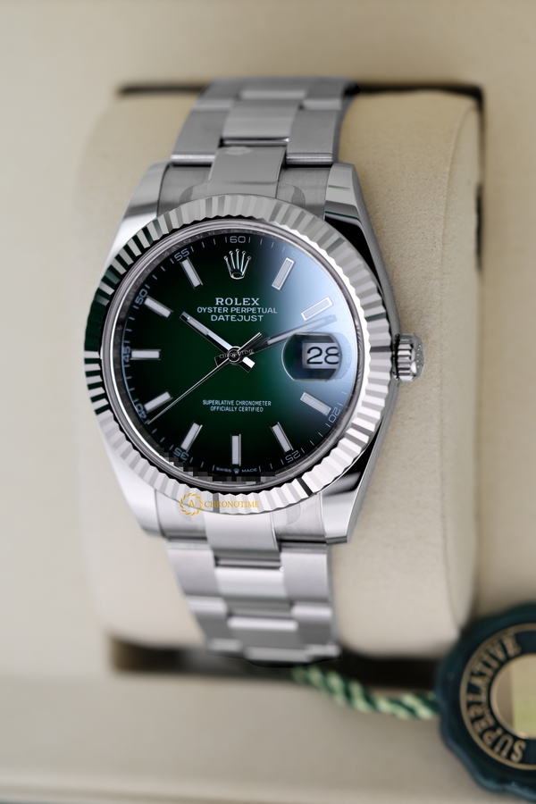 Rolex Datejust 41 mm White Rolesor Green Ombre Dial 126334 