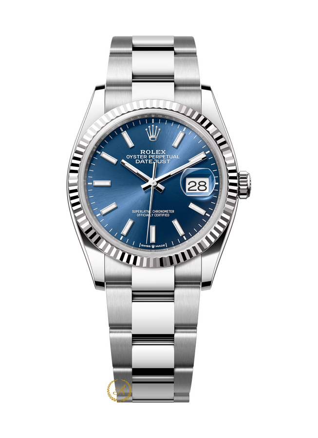Rolex Datejust 36 mm White Rolesor Bright Blue Dial 126234