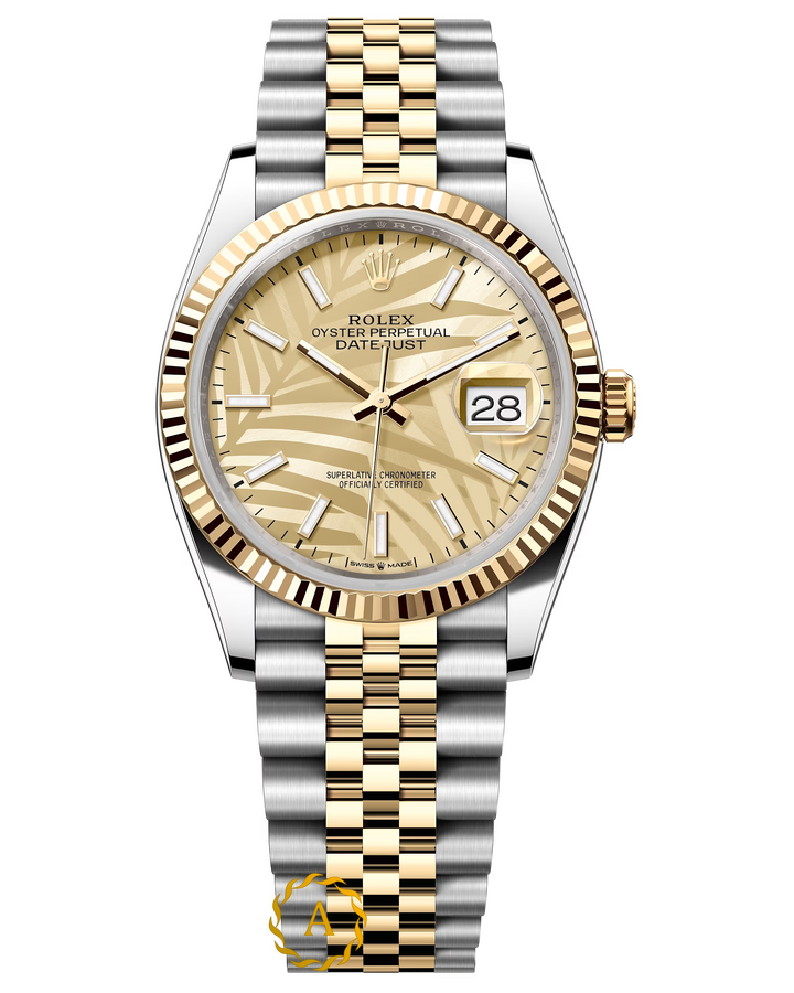 Rolex Datejust 36 mm Yellow Rolesor Champagne Palm Motif Dial 126233 Jubilee - Швейцарские часы Rolex Datejust 36 mm Yellow Rolesor Champagne Palm Motif Dial 126233 Jubilee