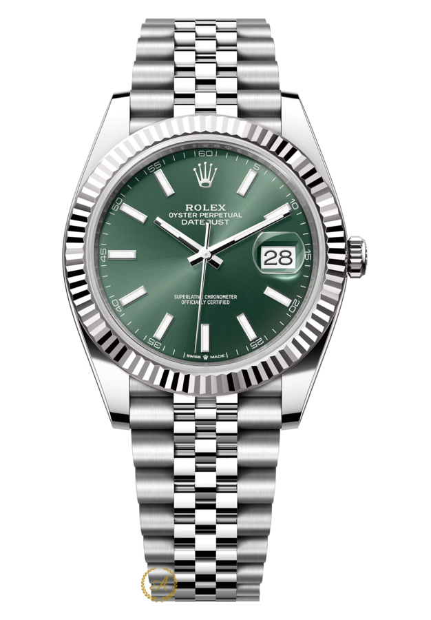 Rolex Datejust 41 mm White Rolesor Mint Green Dial 126334 Jubilee