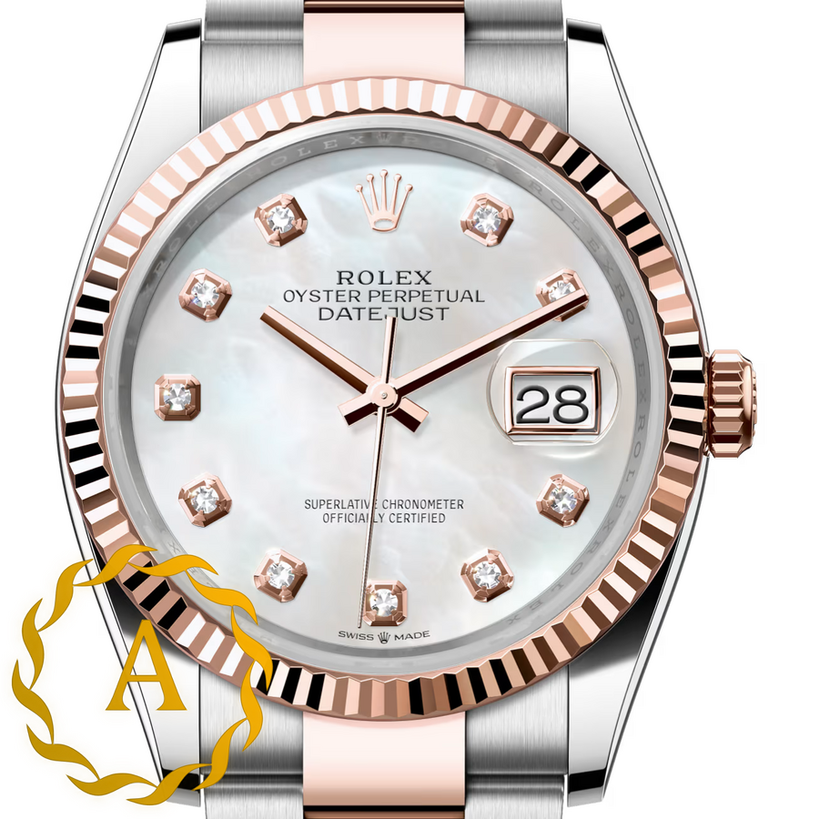 Rolex Datejust 36 mm Everose Rolesor White Pearl Diamond-set Dial 126231