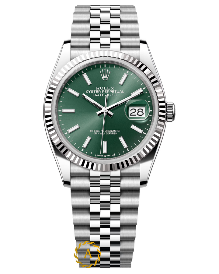 Rolex Datejust 36 mm White Rolesor Mint Green Dial 126234 Jubilee