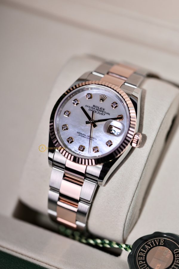 Rolex Datejust 36 mm Everose Rolesor White Pearl Diamond-set Dial 126231