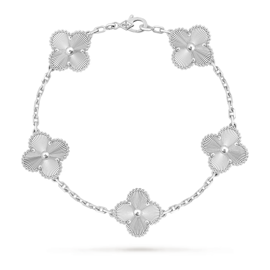 Браслет Van Cleef & Arpels Vintage Alhambra Guilloche Rhodium White Gold 5 Мотивов