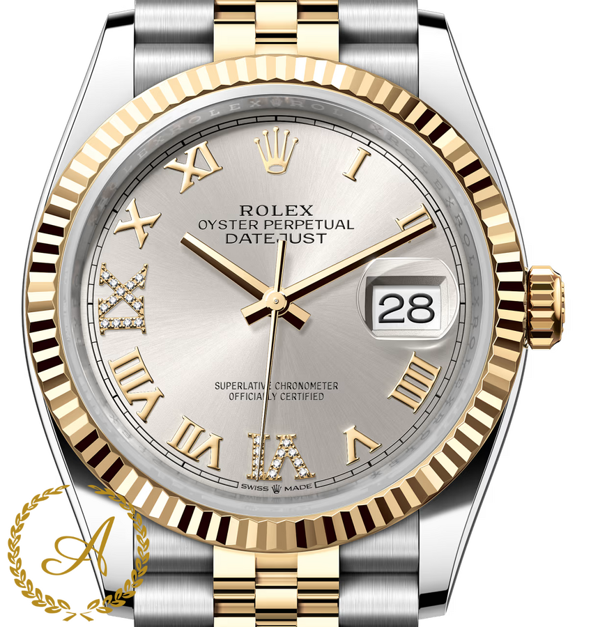 Rolex Datejust 36 мм Silver Roman Dial Diamonds Yellow Rolesor Jubilee 126233