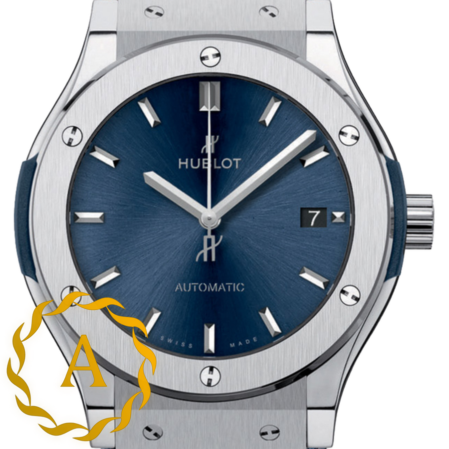 Hublot Classic Fusion Titanium Blue 45 mm Alligator Leather 511.NX.7170.LR