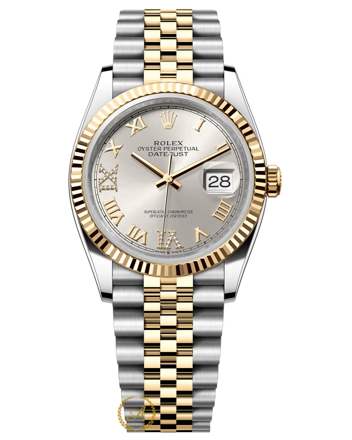 Rolex Datejust 36 мм Silver Roman Dial Diamonds Yellow Rolesor Jubilee 126233
