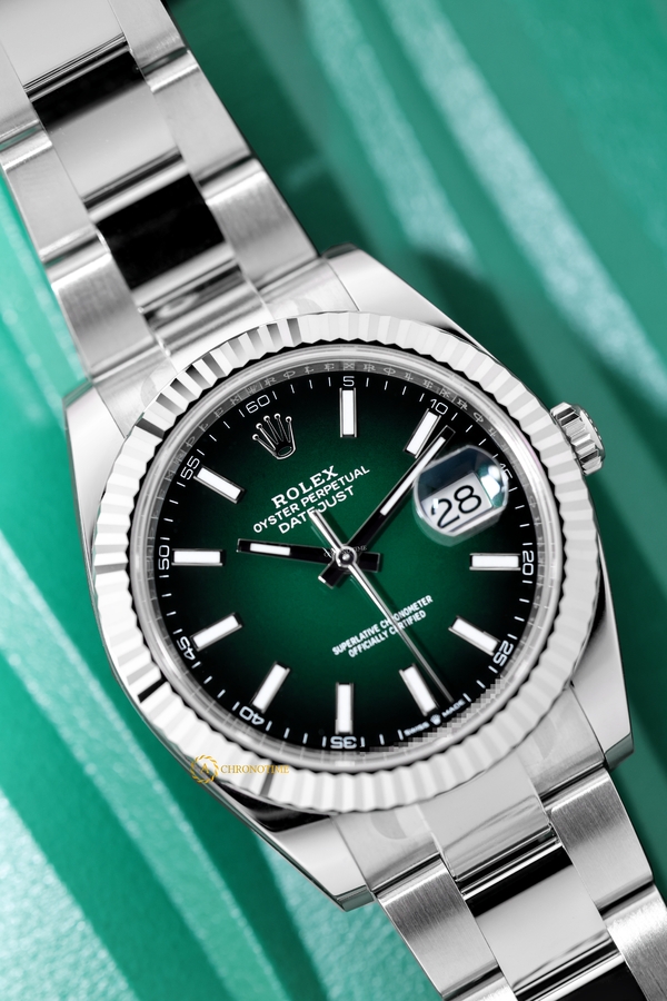 Rolex Datejust 41 mm White Rolesor Green Ombre Dial 126334 