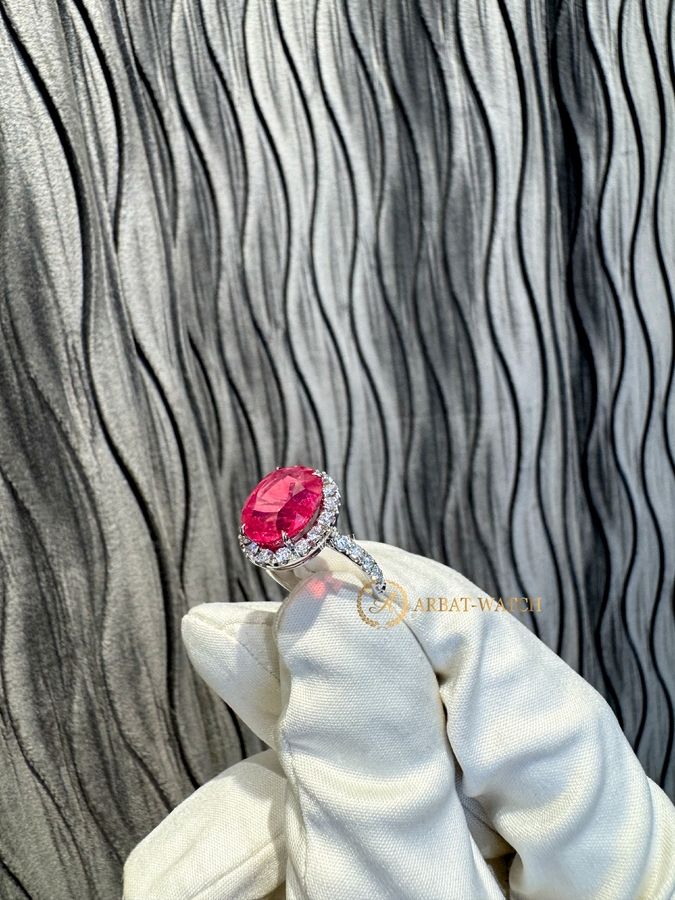 Кольцо «Natural Spinel Mahenge Vivid Pink Diamonds» 7,80 ct. 18k White Gold