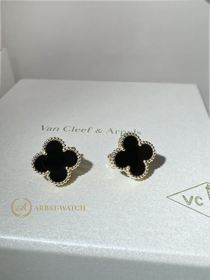 Серьги Van Cleef & Arpels Vintage Alhambra Onyx Yellow Gold