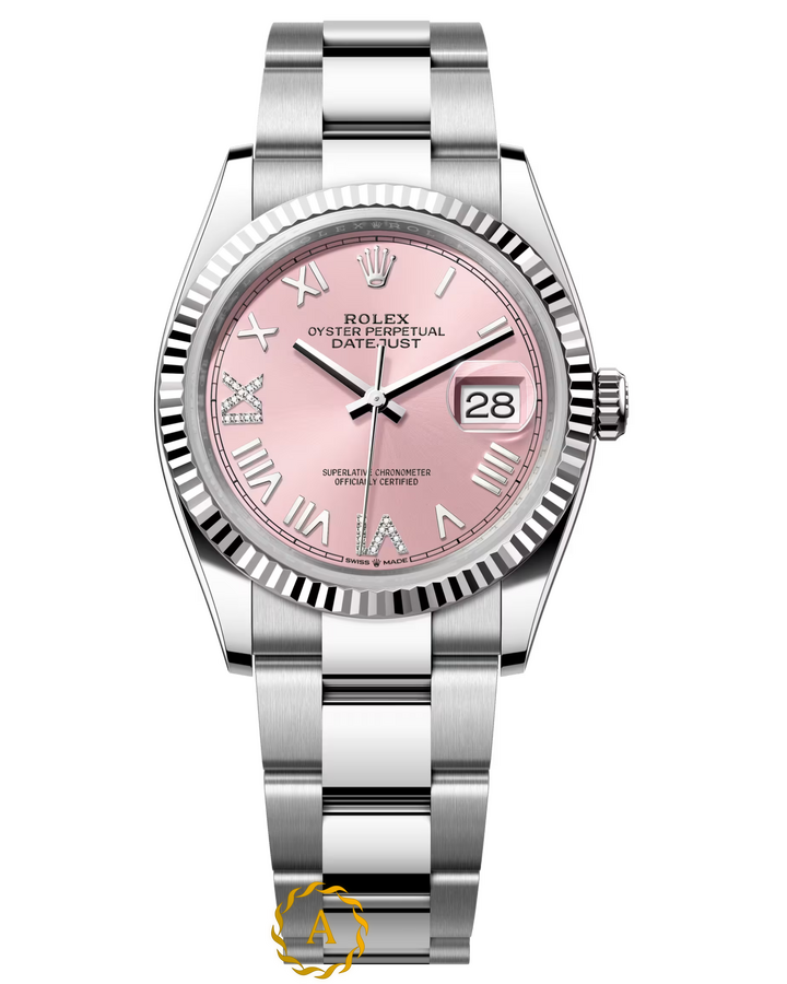 Rolex Datejust 36 mm White Rolesor Pink Diamond-set Dial 126234