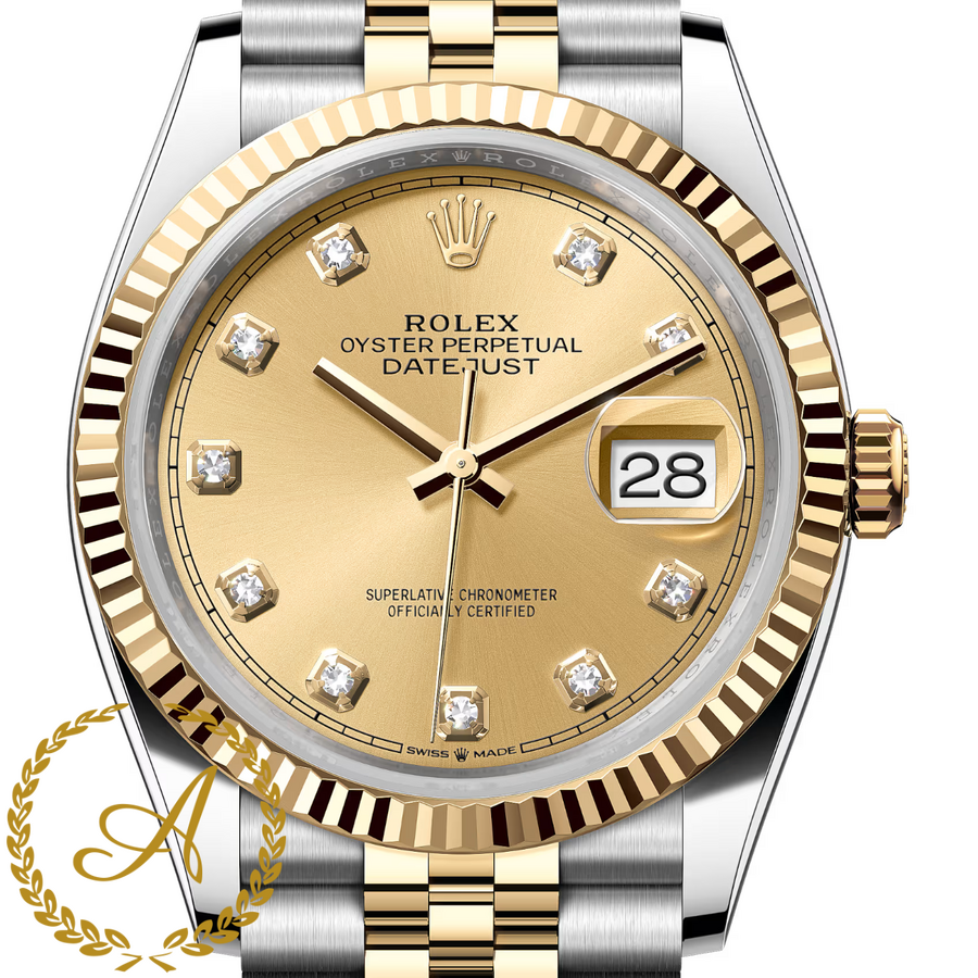 Rolex Datejust 36 mm Champagne Diamonds Dial Yellow Rolesor 126233 Jubilee