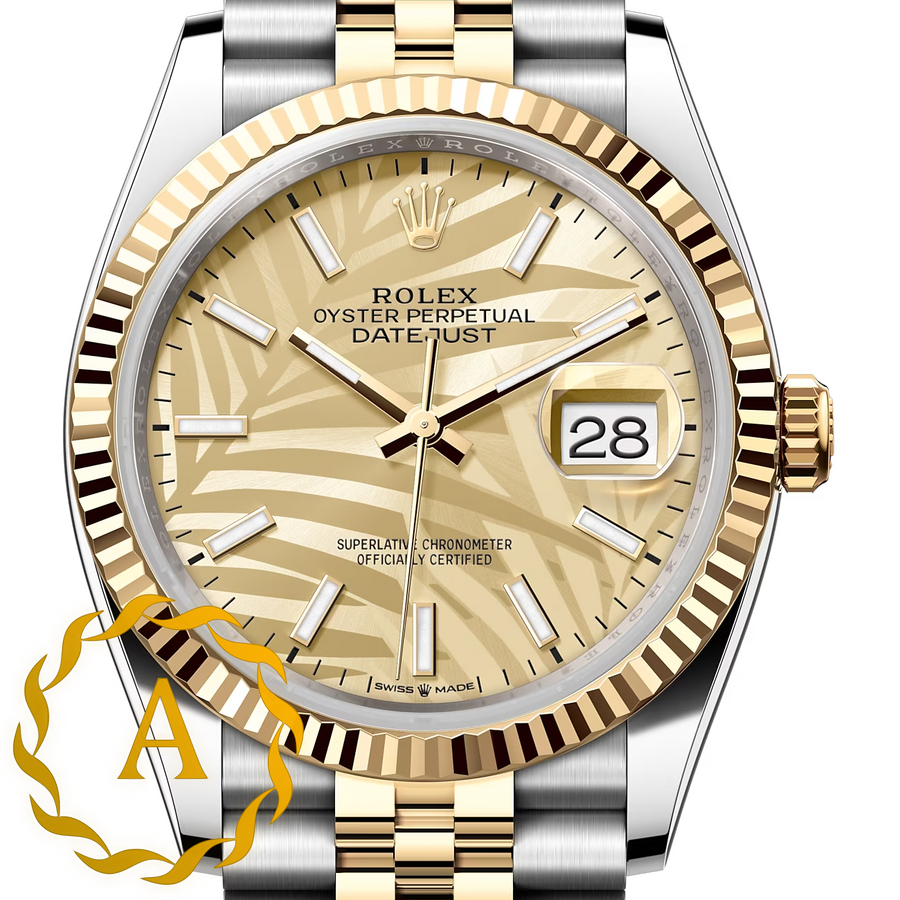Rolex Datejust 36 mm Yellow Rolesor Champagne Palm Motif Dial 126233 Jubilee - Швейцарские часы Rolex Datejust 36 mm Yellow Rolesor Champagne Palm Motif Dial 126233 Jubilee
