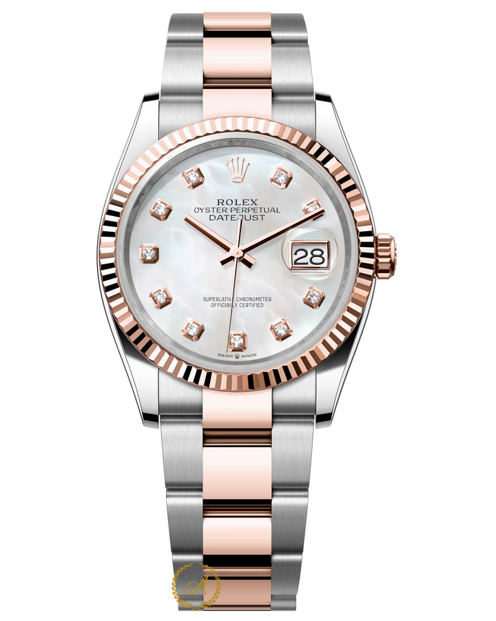 Rolex Datejust 36 mm Everose Rolesor White Pearl Diamond-set Dial 126231