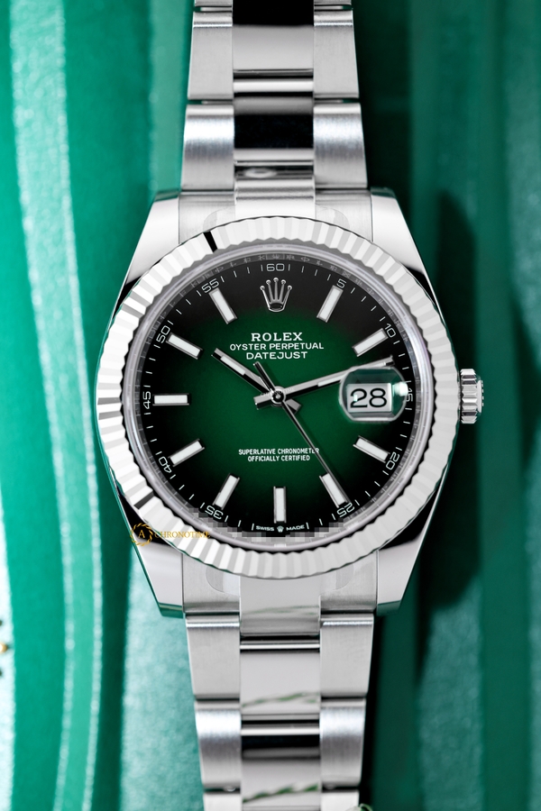 Rolex Datejust 41 mm White Rolesor Green Ombre Dial 126334 