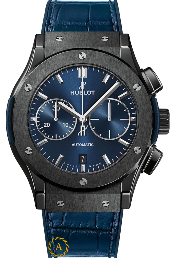 Hublot Classic Fusion Ceramic Blue Chronograph Alligator Leather 45 mm 521.CM.7170.LR