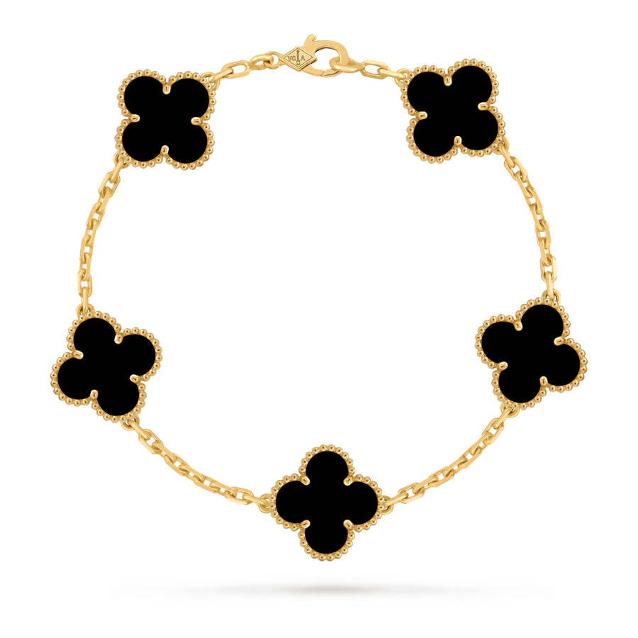 Браслет Van Cleef & Arpels Vintage Alhambra Onyx Yellow Gold 5 мотивов
