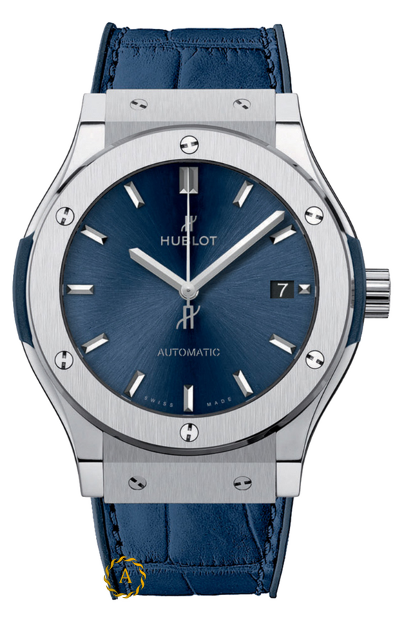 Hublot Classic Fusion Titanium Blue 45 mm Alligator Leather 511.NX.7170.LR