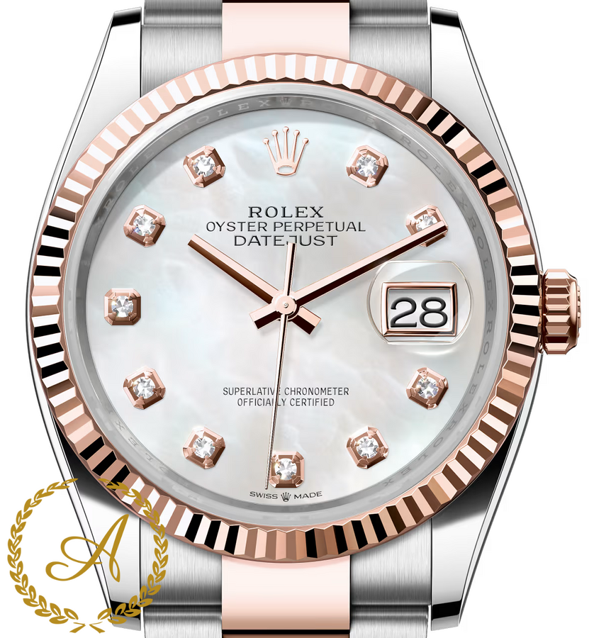 Rolex Datejust 36 mm Everose Rolesor White Pearl Diamond-set Dial 126231