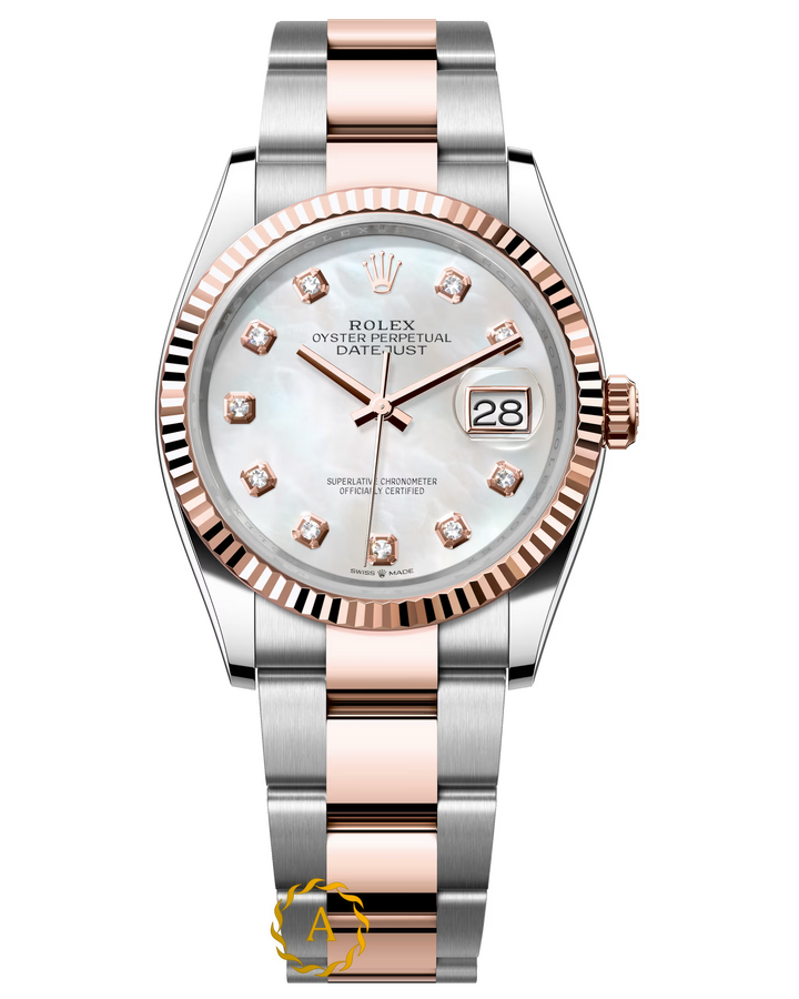 Rolex Datejust 36 mm Everose Rolesor White Pearl Diamond-set Dial 126231