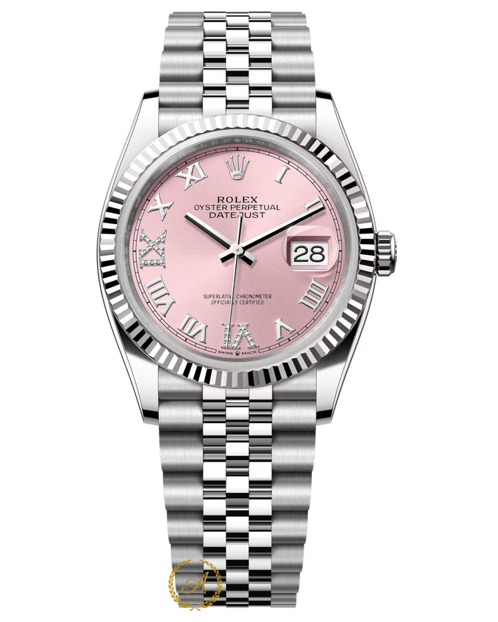 Rolex Datejust 36 mm White Rolesor Pink Diamond-set Dial 126234 Jubilee