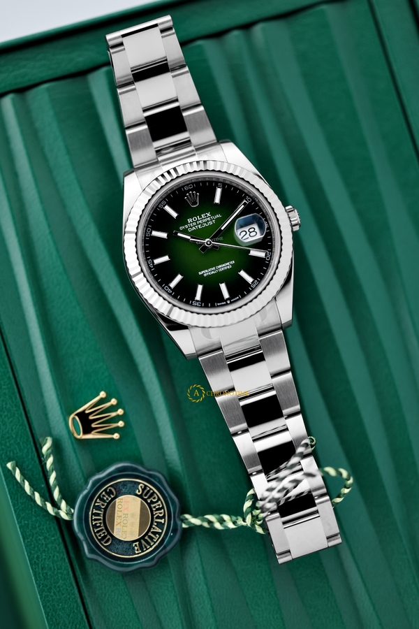 Rolex Datejust 41 mm White Rolesor Green Ombre Dial 126334 