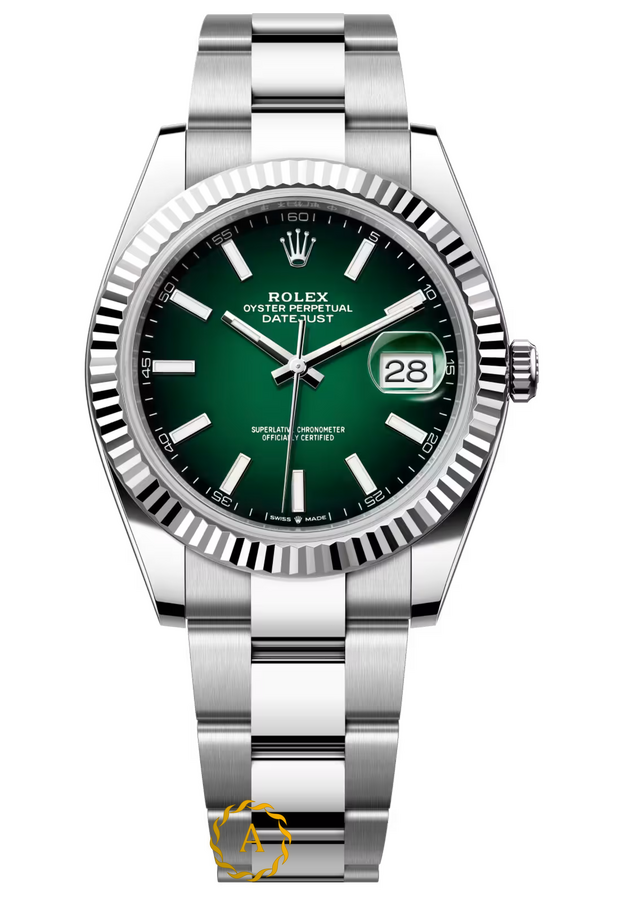 Rolex Datejust 41 mm White Rolesor Green Ombre Dial 126334 