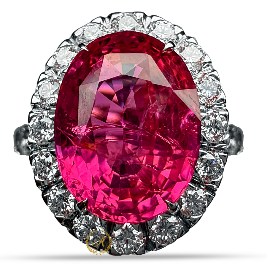 Кольцо «Natural Spinel Mahenge Vivid Pink Diamonds» 5,07 ct. 18k White Gold