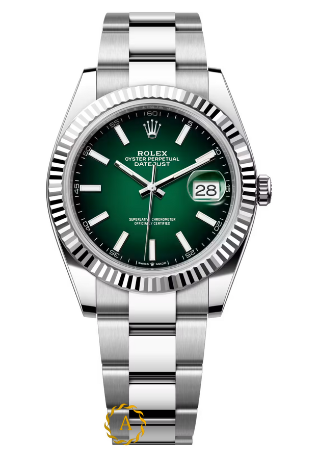Rolex Datejust 41 mm White Rolesor Green Ombre Dial 126334 