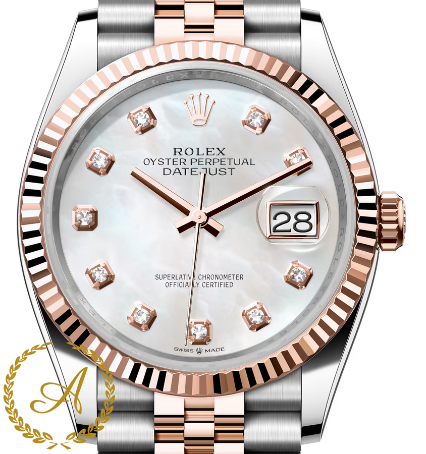 Rolex • Datejust 36 mm 126231 White Pearl Diamonds Dial Everose Rolesor Jubilee