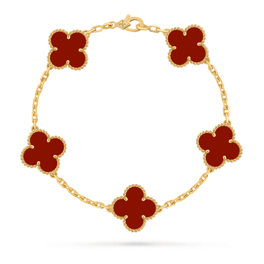 Браслет Van Cleef & Arpels Vintage Alhambra Carnelian Yellow Gold 5 мотивов