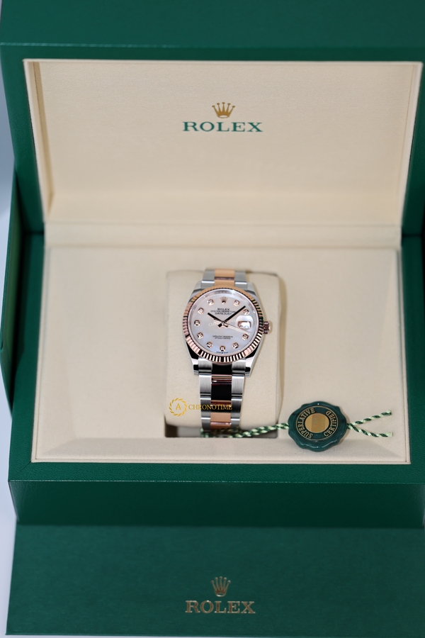 Rolex Datejust 36 mm Everose Rolesor White Pearl Diamond-set Dial 126231