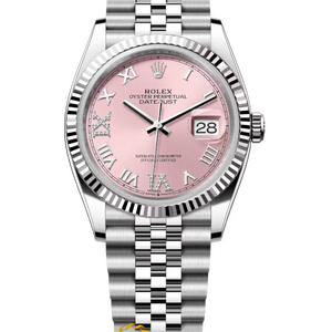 Rolex Datejust 36 mm White Rolesor Pink Diamond-set Dial 126234 Jubilee