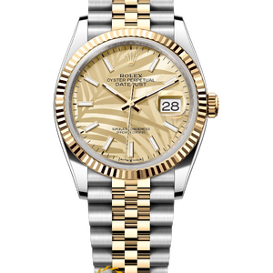 Rolex Datejust 36 mm Yellow Rolesor Champagne Palm Motif Dial 126233 Jubilee