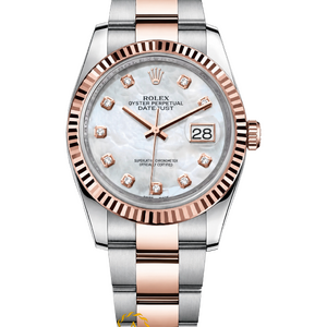 Rolex Datejust 36 mm Everose Rolesor White Mother-of-Pearl Set With Diamonds Dial 116231