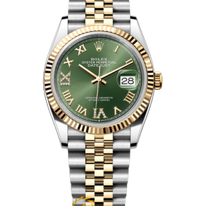 Rolex Datejust 36 mm Yellow Rolesor Olive Green Diamond-set Dial 126233 Jubilee