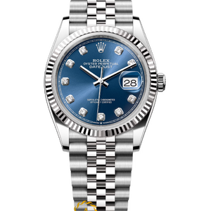 Rolex Datejust 36 mm White Rolesor Bright Blue Diamond-set Dial 126234 Jubilee