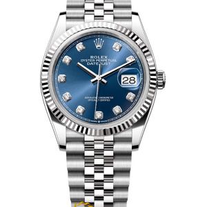 Rolex Datejust 36 mm White Rolesor Bright Blue Diamond-set Dial 126234 Jubilee