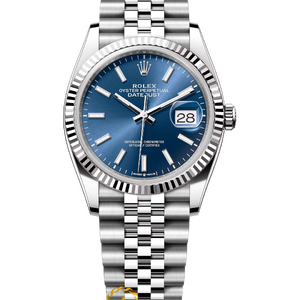 Rolex Datejust 36 mm White Rolesor Bright Blue Dial 126234 Jubilee
